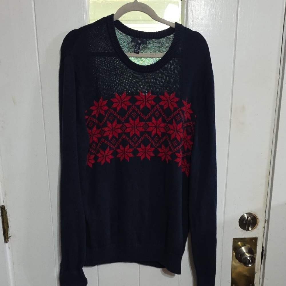 Gap Factory? Mens Sweater Navy/Red Crew Neck Winter Warm‎ Casual Preppy Sz L EUC